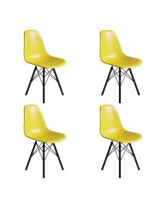 Conjunto 4 Cadeiras Eames Estilo Moderno em Ferro Preto com Assento Amarelo