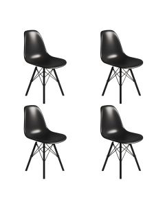 Conjunto 4 Cadeiras Eames Tubo Ferro Preto Assento Preto