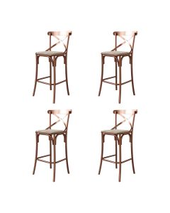 Conjunto 4 Banquetas Katrina com Encosto em Aço Cobre Assento Corano para Bancada de Cozinha - Bege