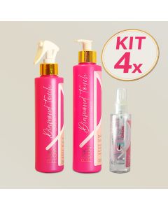 Kit 4 Pink Flow Diamond Touch Condicionador + Leave-in + Sérum Cuidado Antifrizz com Brilho Intenso