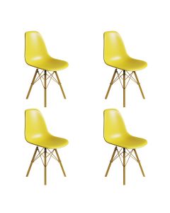 Conjunto 4 Cadeiras Eames Estilo Moderno em Ferro Dourado com Assento Amarelo
