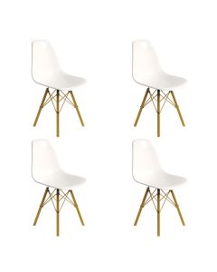 Conjunto 4 Cadeiras Eames Design Moderno Tubo de Ferro Dourado Assento Branco