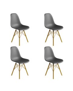 Conjunto 4 Cadeiras Eames Estilo Moderno em Ferro Dourado com Assento Cinza
