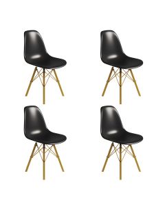 Conjunto 4 Cadeiras Eames Tubo Ferro Dourado Assento Preto