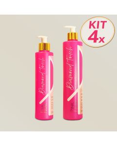 Kit 4 Pink Flow Diamond Touch Shampoo 500ml + Condicionador 300ml Hidrata Nutre e Reconstrói