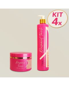 Kit 4 Pink Flow Diamond Touch Shampoo 500ml + Máscara 300g Cuidado Intenso para Cabelos Luminosos
