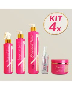 Kit 4 Completo Pink Flow Diamond Touch Shampoo + Condicionador + Máscara + Leave-in + Sérum Avançado