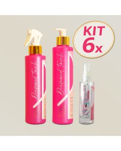 Kit 6 Pink Flow Diamond Touch Condicionador + Leave-in + Sérum Cuidado Antifrizz com Brilho Intenso