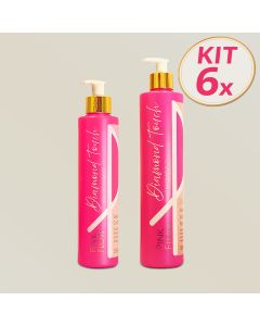 Kit 6 Pink Flow Diamond Touch Shampoo 500ml + Condicionador 300ml Hidrata Nutre e Reconstrói