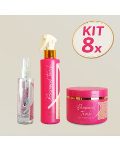 Kit 8 Pink Flow Diamond Touch Máscara + Leave-in + Sérum Tratamento Completo e Brilho Intenso