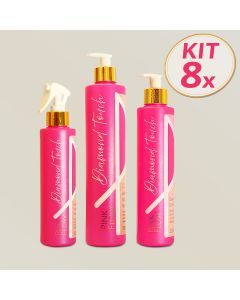 Kit 8 Pink Flow Diamond Touch Shampoo + Condicionador + Leave-in Cuidado Brilho Proteção Intensa