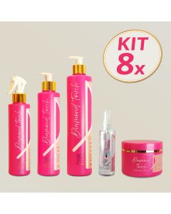 Kit 8 Completo Pink Flow Diamond Touch Shampoo + Condicionador + Máscara + Leave-in + Sérum Avançado