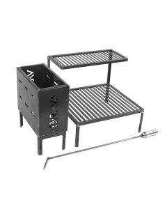 Kit Grelha Rústica 66cm Barra Chata em Aço e Firebox para Alvenaria