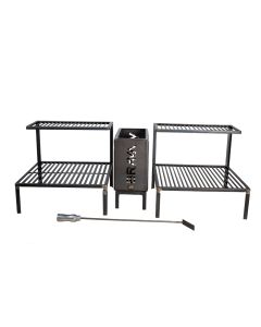 Kit Parrilla Rústica Alvenaria Grelha Reta e Uruguaia Caixa Firebox 115cm