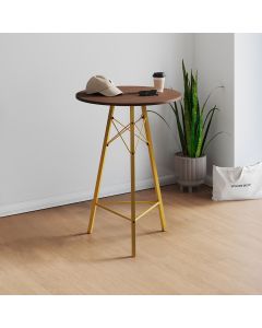 Mesa Bistrô Redonda Estrutura em Ferro Dourado com Tampo Amêndoa