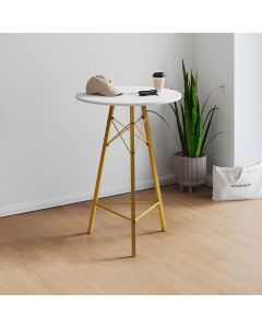 Mesa Bistrô Redonda Estrutura em Ferro Dourado com Tampo Branco