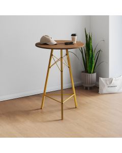 Mesa Bistrô Redonda Estrutura em Ferro Dourado com Tampo Freijó