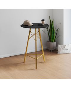 Mesa Bistrô Redonda Estrutura em Ferro Dourado com Tampo Preto