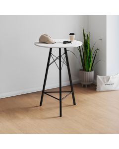 Mesa Bistrô Redonda Estrutura em Ferro Preto com Tampo Branco