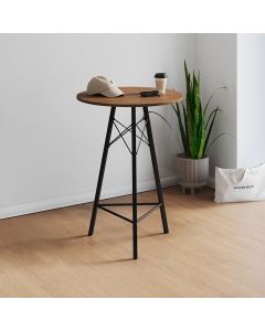 Mesa Bistrô Redonda Estrutura em Ferro Preto com Tampo Freijó