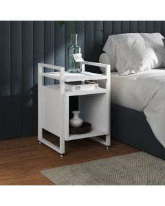 Mesa de Cabeceira Industrial Marrocos Ferro Branco e Tampo Branco