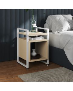 Mesa de Cabeceira Industrial Marrocos Ferro Branco e Tampo Off-white