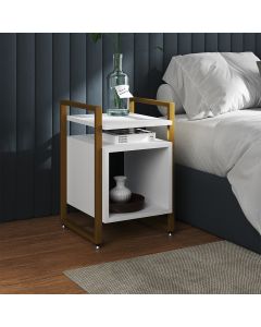 Mesa de Cabeceira Industrial Marrocos Ferro Dourado e Tampo Branco