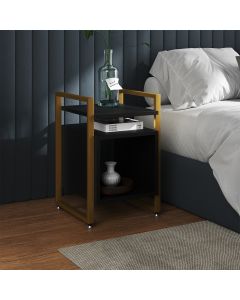 Mesa de Cabeceira Industrial Marrocos Ferro Dourado e Tampo Preto