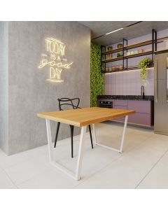Mesa Industrial para Ambiente Biofílico Madeira Maciça Lanna com Ferragem 1,30m Branco