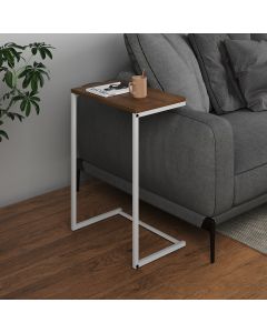 Mesa Lateral de Apoio Industrial Sofá Charmme Ferro Branco e Tampo Amêndoa