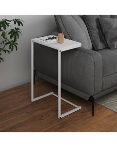 Mesa Lateral de Apoio Industrial Sofá Charmme Ferro Branco e Tampo Branco