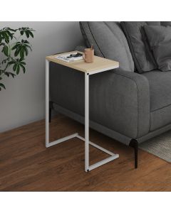 Mesa Lateral de Apoio Industrial Sofá Charmme Ferro Branco e Tampo Off-white