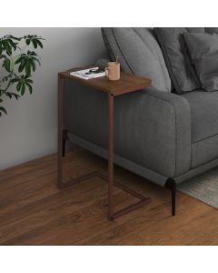 Mesa Lateral de Apoio Industrial Sofá Charmme Ferro Cobre e Tampo Amêndoa