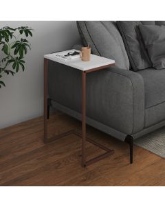 Mesa Lateral de Apoio Industrial Sofá Charmme Ferro Cobre e Tampo Branco