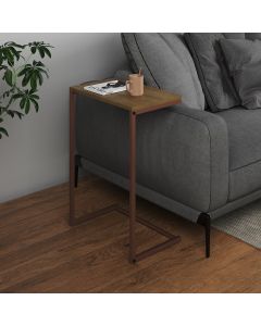 Mesa Lateral de Apoio Industrial Sofá Charmme Ferro Cobre e Tampo Freijó