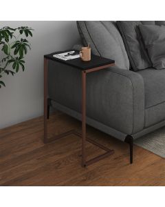 Mesa Lateral de Apoio Industrial Sofá Charmme Ferro Cobre e Tampo Preto