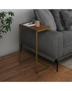 Mesa Lateral de Apoio Industrial Sofá Charmme Ferro Dourado e Tampo Amêndoa