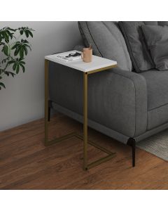 Mesa Lateral de Apoio Industrial Sofá Charmme Ferro Dourado e Tampo Branco