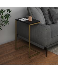Mesa Lateral de Apoio Industrial Sofá Charmme Ferro Dourado e Tampo Preto