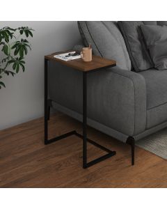 Mesa Lateral de Apoio Industrial Sofá Charmme Ferro Preto e Tampo Amêndoa