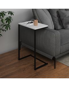 Mesa Lateral de Apoio Industrial Sofá Charmme Ferro Preto e Tampo Branco