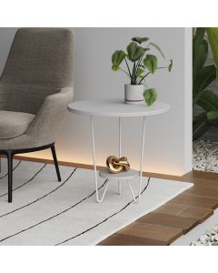 Mesa Lateral Redonda Industrial Italy Ferro Branco e Tampo Branco