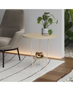 Mesa Lateral Redonda Industrial Italy Ferro Branco e Tampo Off-white