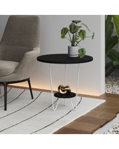 Mesa Lateral Redonda Industrial Italy Ferro Branco e Tampo Preto