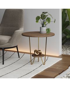 Mesa Lateral Redonda Industrial Italy Ferro Dourado e Tampo Amêndoa