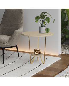 Mesa Lateral Redonda Industrial Italy Ferro Dourado e Tampo Off-white