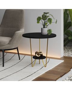 Mesa Lateral Redonda Industrial Italy Ferro Dourado e Tampo Preto