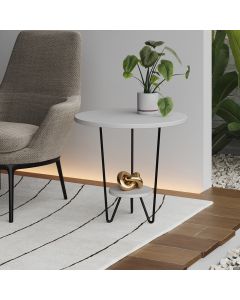 Mesa Lateral Redonda Industrial Italy Ferro Preto e Tampo Branco