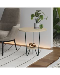 Mesa Lateral Redonda Industrial Italy Ferro Preto e Tampo Off-white