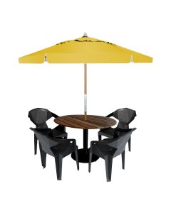 Conjunto Area Gourmet Industrial Com Ombrelone Amarelo 2,40m Mesa 90x90 Com 4 Cadeiras